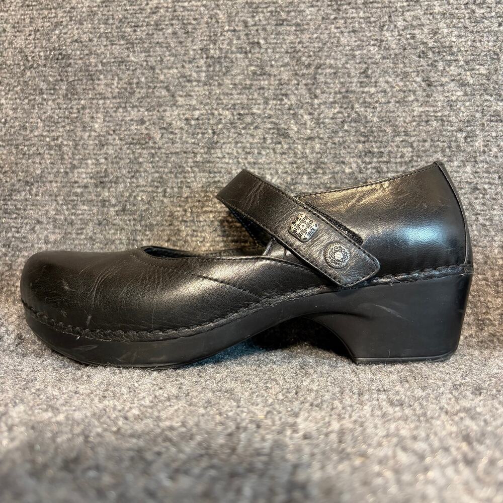 Dansko Black Leather Mary Jane Clogs Size 39 US 8.5 9 Wedge Comfort Shoes
